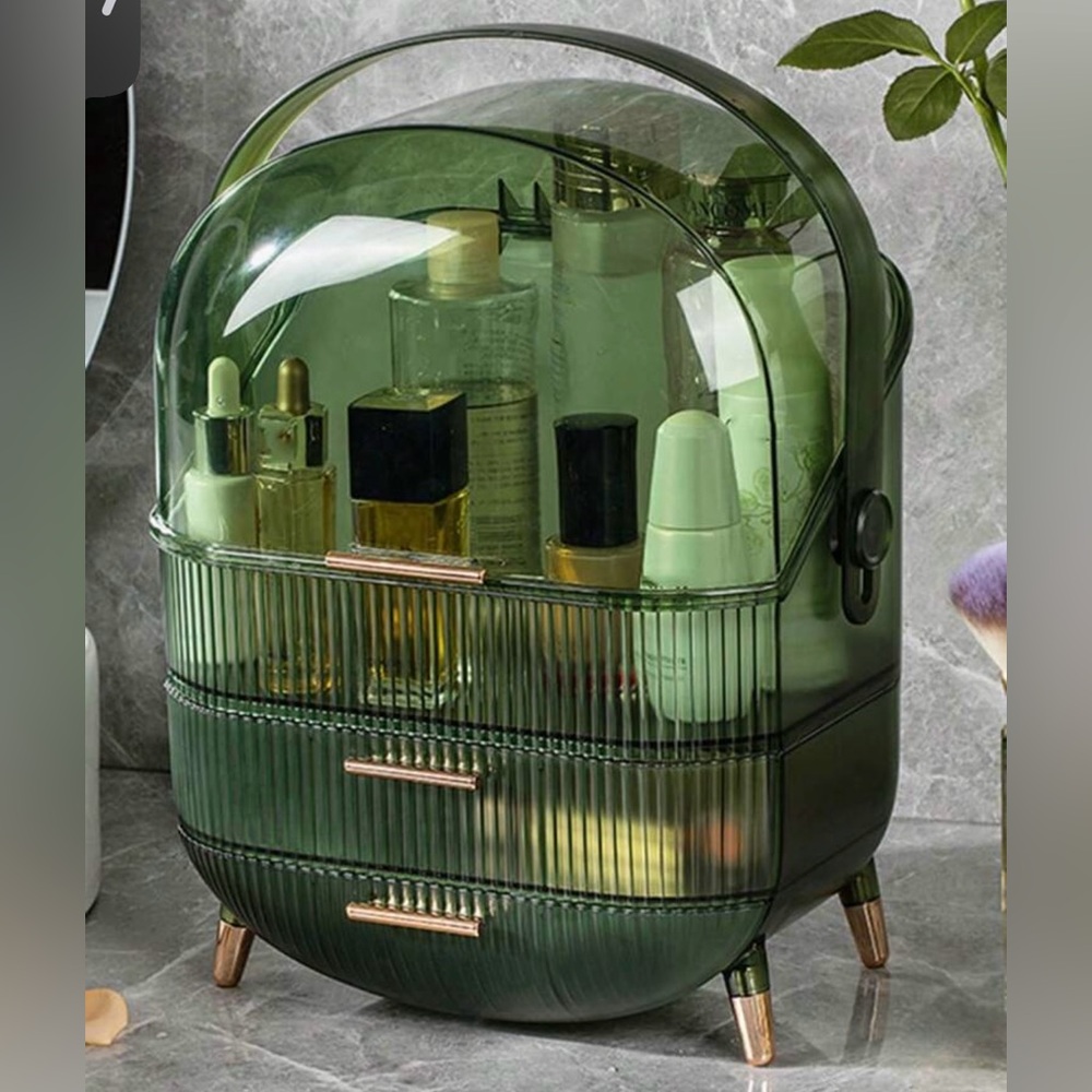 NEW! GREEN TRANSPARENT MAKEUP SKINCARE ORGANIZER PORTABLE CASE!